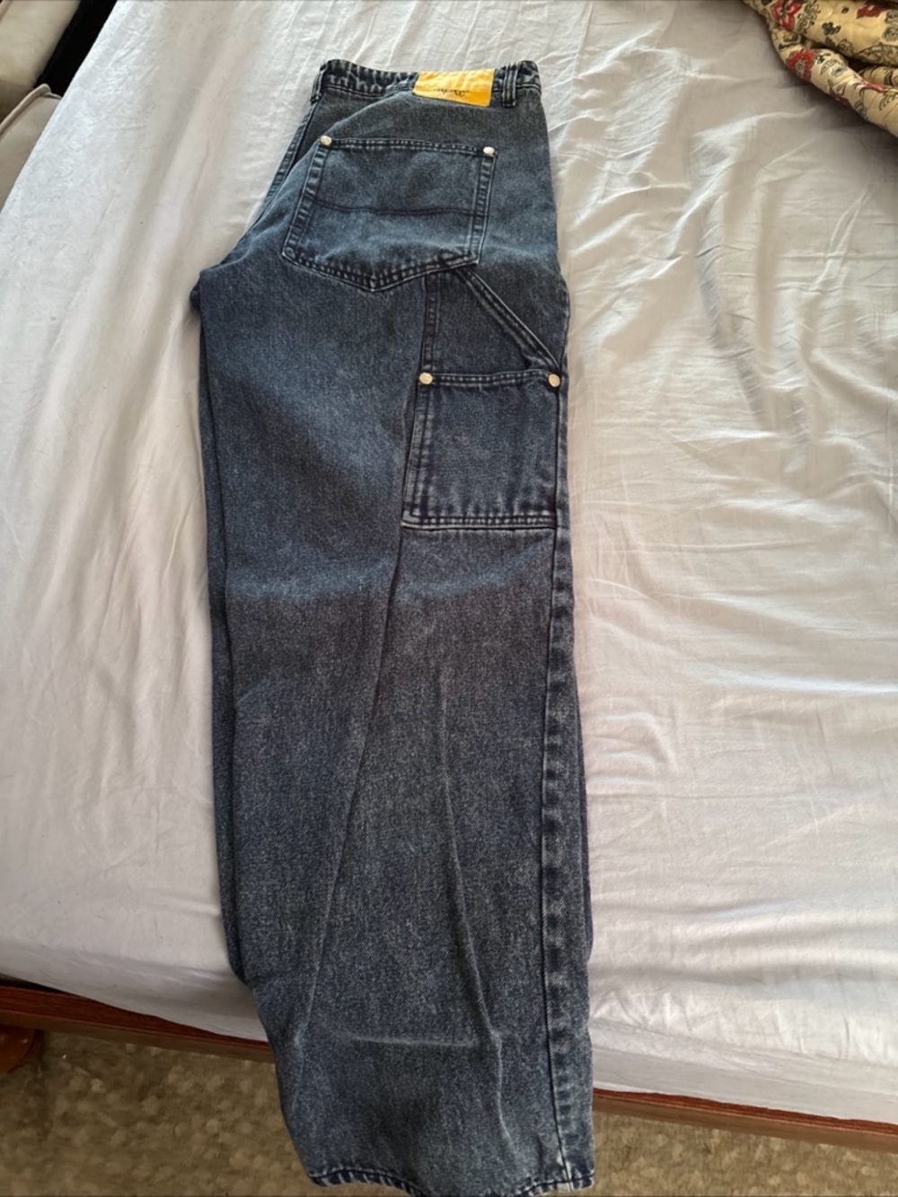 Wesc Men's  Jeans - Dark Blue Denim with Yellow Patch